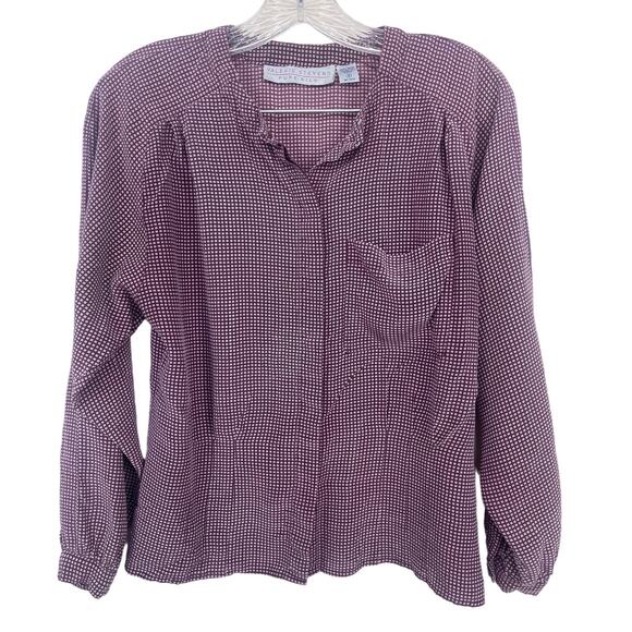 Valerie Stevens Pure Silk Burgundy and Cream Button Up Blouse Shirt - Picture 1 of 5